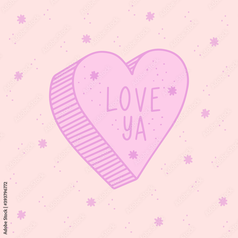 Love ya - cute vector illustration with heart and hand lettering. Love template for printing and web, wedding, postcard and t-shirt design Love ya - cute vector illustration with heart and hand lettering. Love template for printing and web, wedding, postcard and t-shirt design