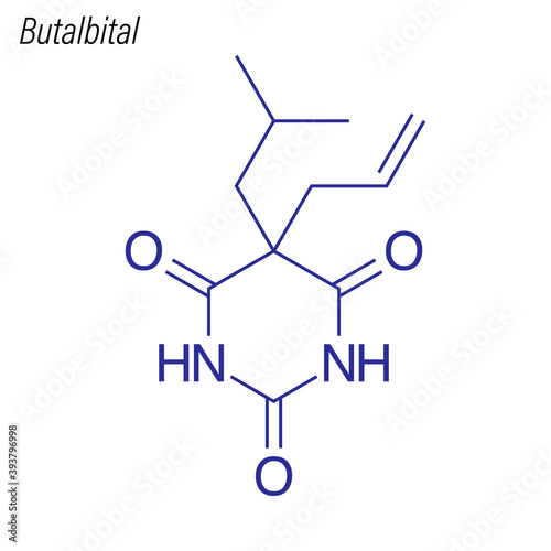 Vector Skeletal formula of Butalbital. Drug chemical molecule.