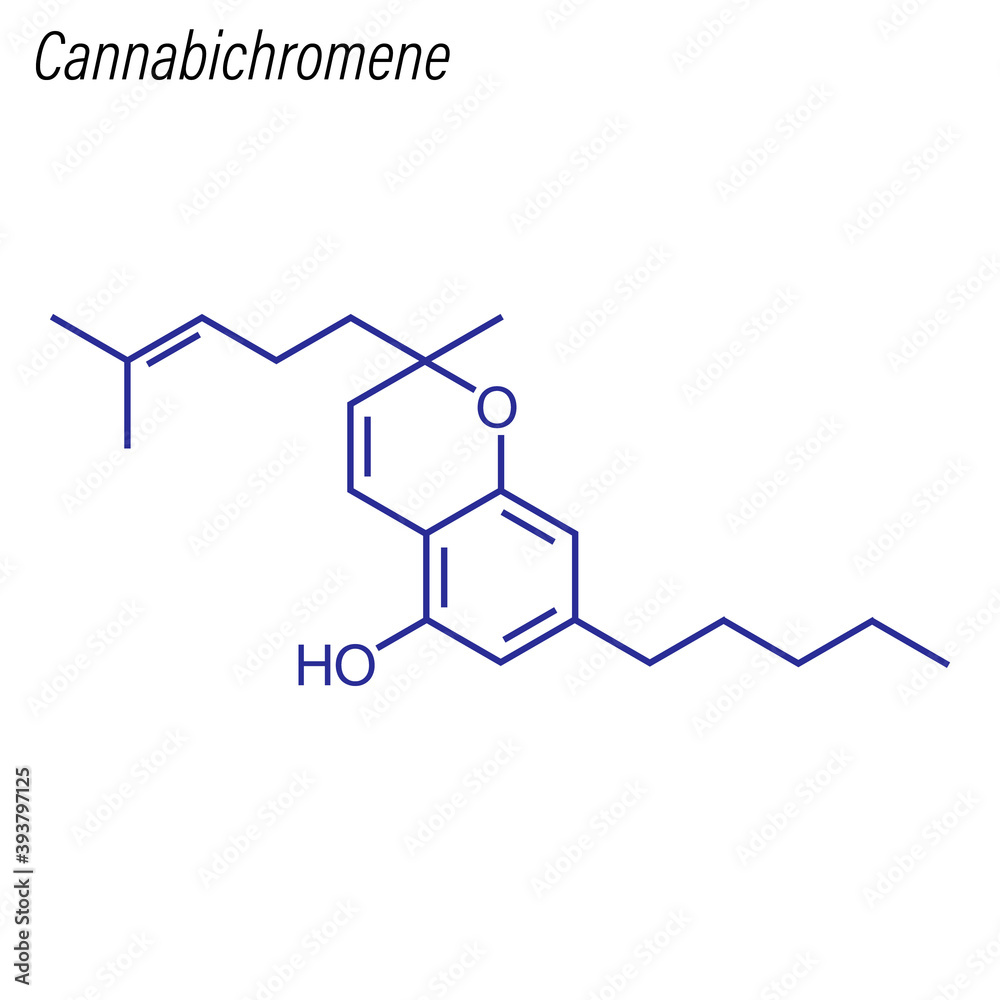Vector Skeletal formula of Cannabichromene. Drug chemical molecule. Vector Skeletal formula of Cannabichromene. Drug chemical molecule.