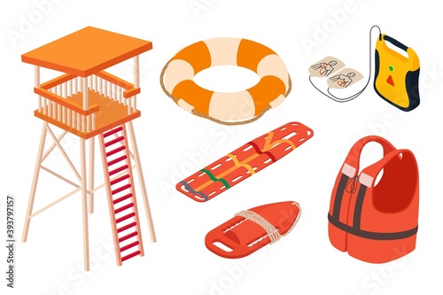 Sea safety icons set. Isometric set of sea safety vector icons for web design isolated on white background