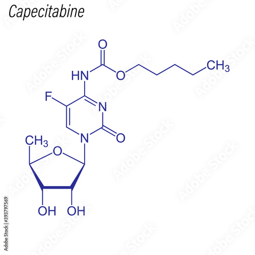 Vector Skeletal formula of Capecitabine. Drug chemical molecule.