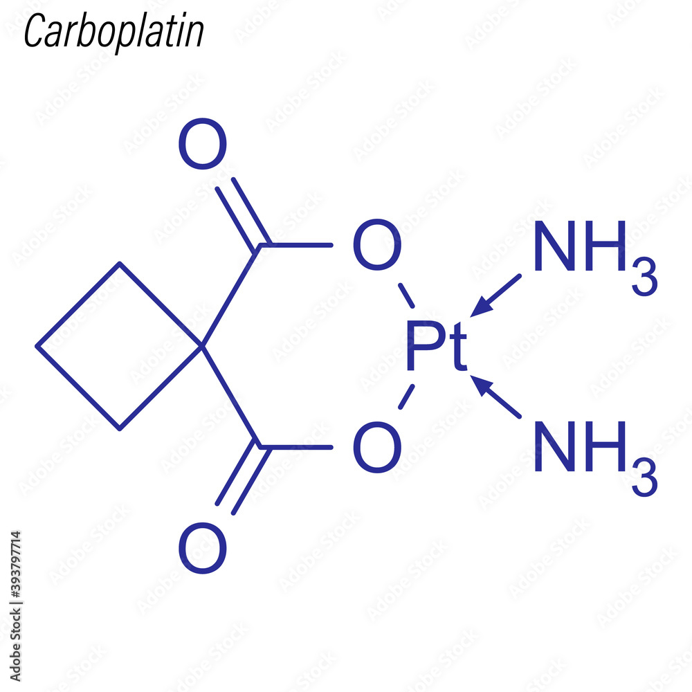 Vector Skeletal formula of Carboplatin. Drug chemical molecule. Vector Skeletal formula of Carboplatin. Drug chemical molecule.