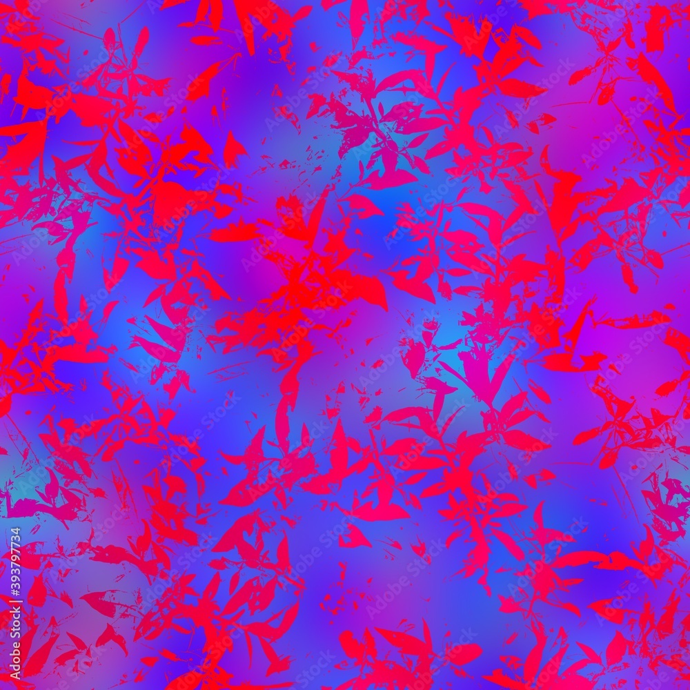 Seamless dynamic red and blue leaf pattern. High quality illustration. Hyper bright vivid and vibrant natural foliage design. Intense colors and energetic ultra-violet feel. Seamless dynamic red and blue leaf pattern. High quality illustration. Hyper bright vivid and vibrant natural foliage design. Intense colors and energetic ultra-violet feel.
