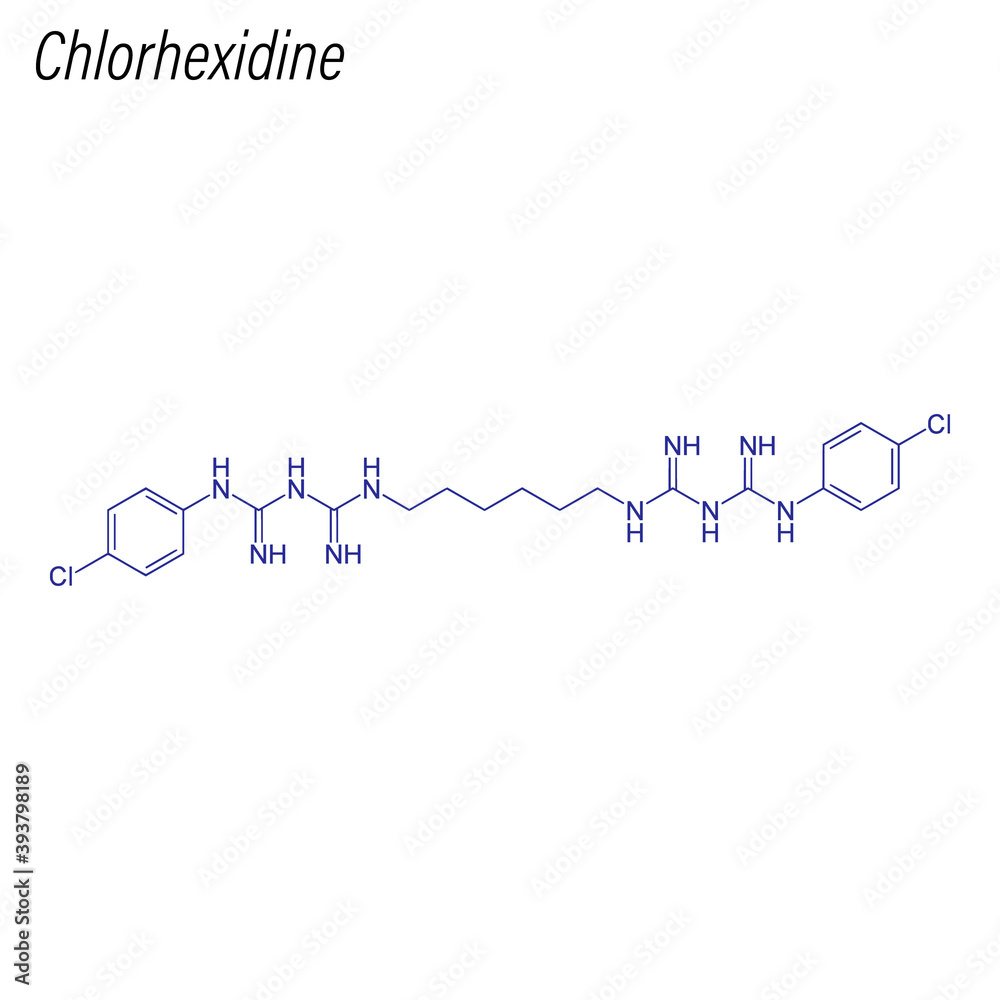 Vector Skeletal formula of Chlorhexidine. Antimicrobial chemical molecule.