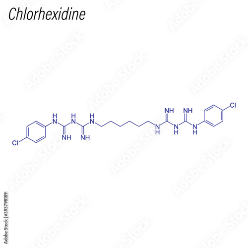 Vector Skeletal formula of Chlorhexidine. Antimicrobial chemical molecule.