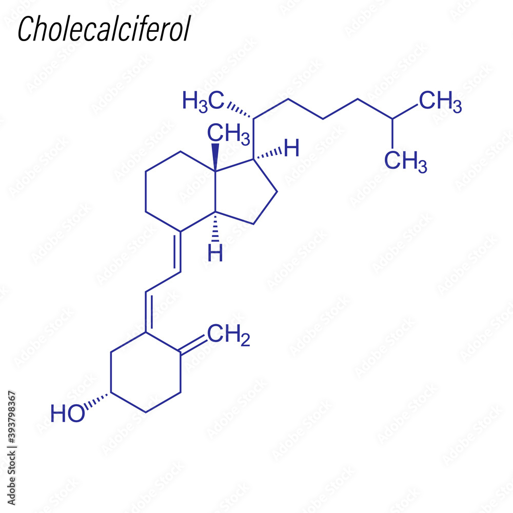 Vector Skeletal formula of Cholecalciferol. Drug chemical molecule. Vector Skeletal formula of Cholecalciferol. Drug chemical molecule.