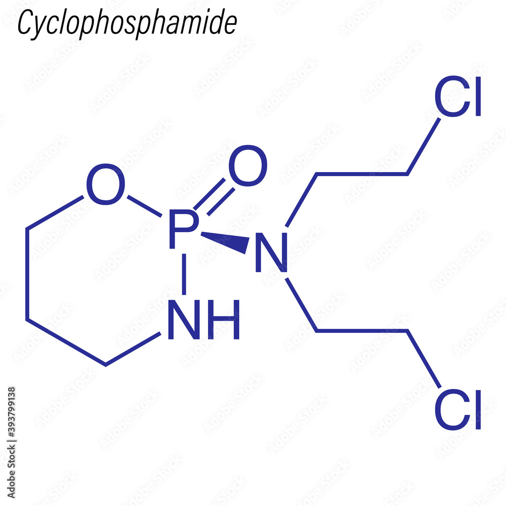 Vector Skeletal formula of Cyclophosphamide. Drug chemical molecule.