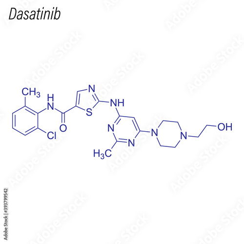 Vector Skeletal formula of Dasatinib. Drug chemical molecule.