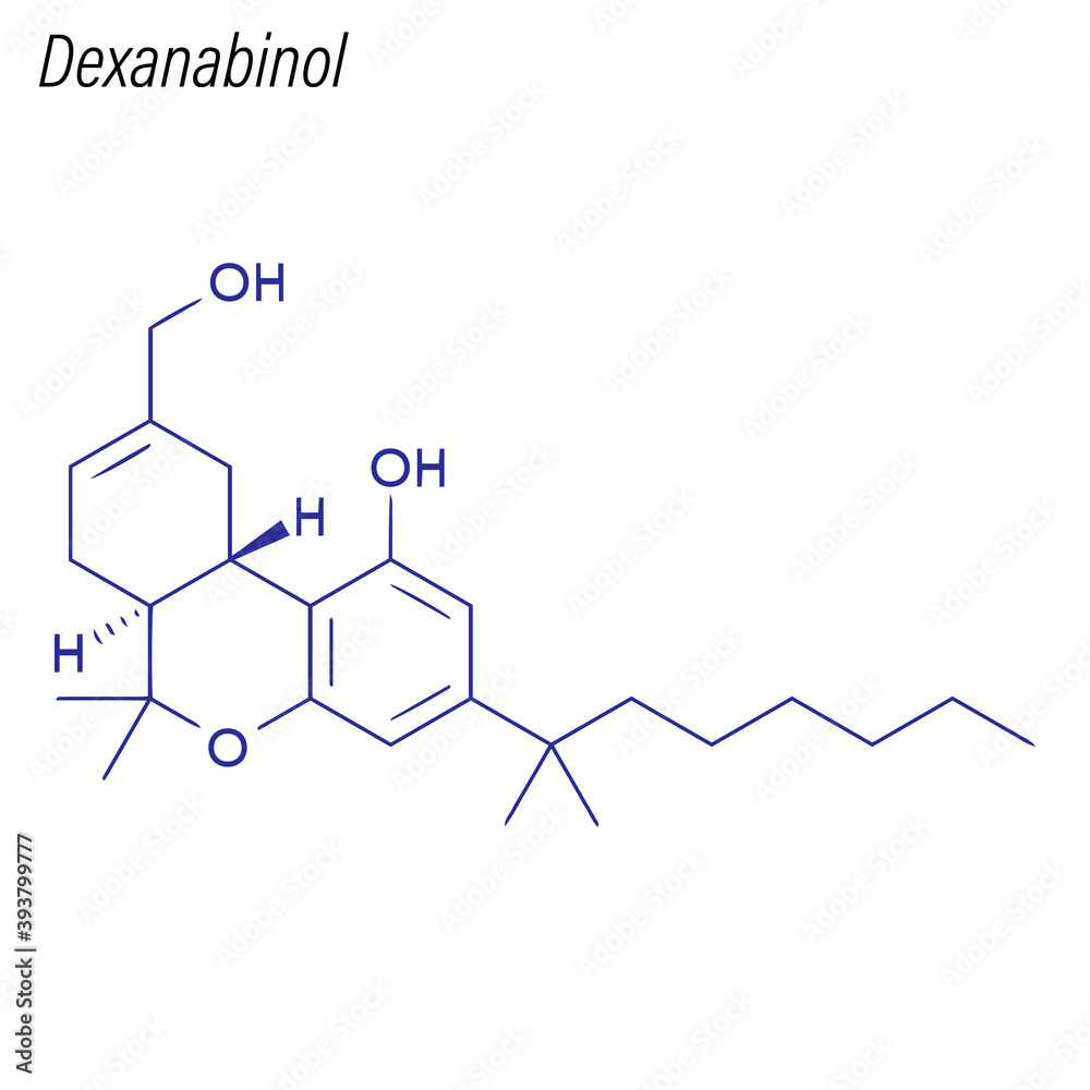 Vector Skeletal formula of Dexanabinol. Drug chemical molecule.