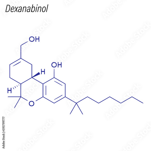 Vector Skeletal formula of Dexanabinol. Drug chemical molecule.