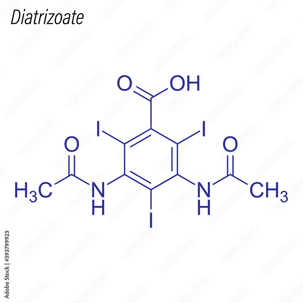 Vector Skeletal formula of Diatrizoate. Drug chemical molecule.