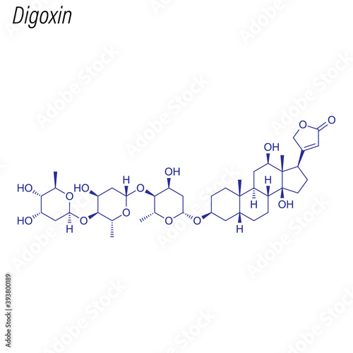 Vector Skeletal formula of Digoxin. Drug chemical molecule.