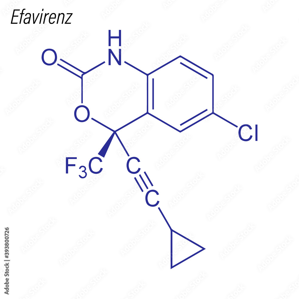 Vector Skeletal formula of Efavirenz. Drug chemical molecule.