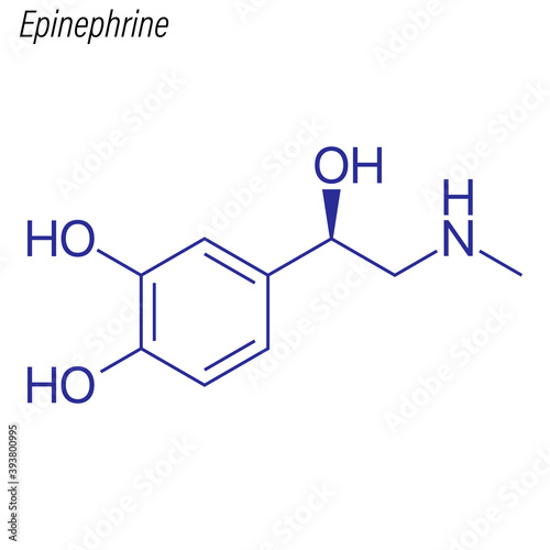 Vector Skeletal formula of Epinephrine. Drug chemical molecule.