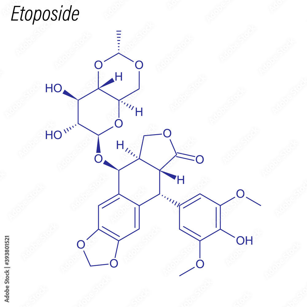 Fototapeta premium Vector Skeletal formula of Etoposide. Drug chemical molecule.