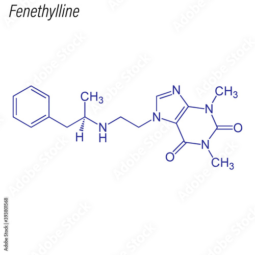 Vector Skeletal formula of Fenethylline. Drug chemical molecule.
