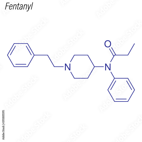 Vector Skeletal formula of Fentanyl. Drug chemical molecule.