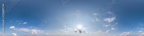 Photography Seamless blue sky hdri panorama 360 degrees angle view with zenith and beautiful clouds for use in 3d graphics as sky dome or edit drone shot