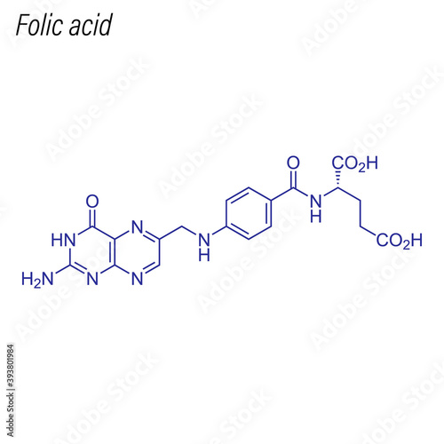 Vector Skeletal formula of Folic acid. Drug chemical molecule.