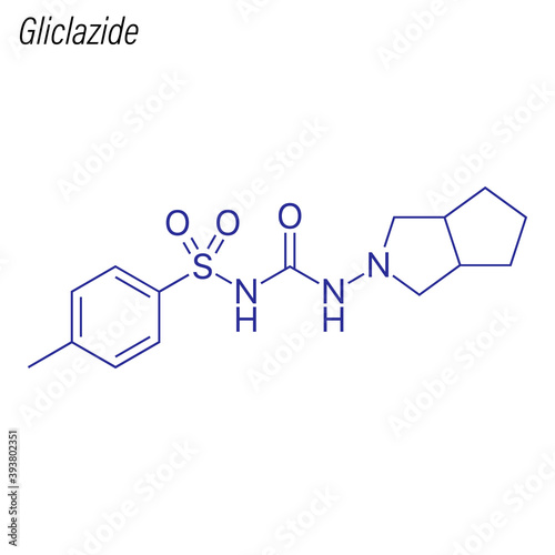 Vector Skeletal formula of Gliclazide. Drug chemical molecule.