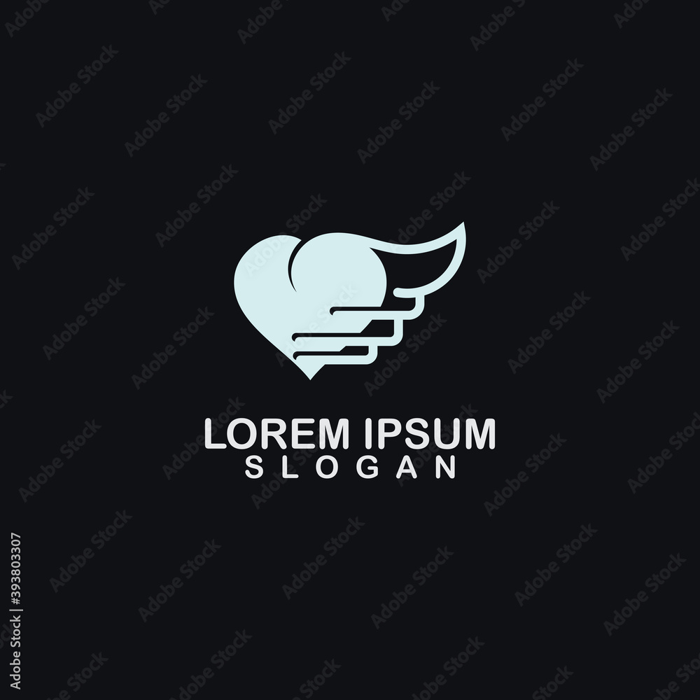 Heart wing flying logo design on black background vector illustration Heart wing flying logo design on black background vector illustration