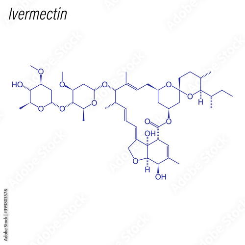 Vector Skeletal formula of Ivermectin. Drug chemical molecule.