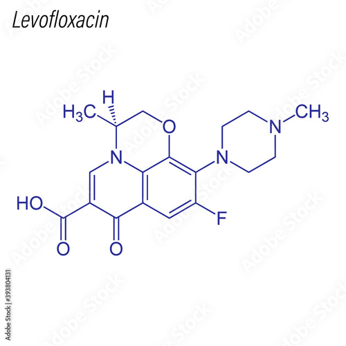 Vector Skeletal formula of Levofloxacin. Drug chemical molecule.