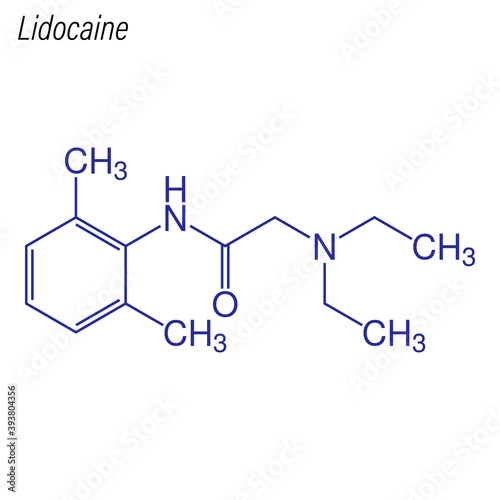 Vector Skeletal formula of Lidocaine. Drug chemical molecule.