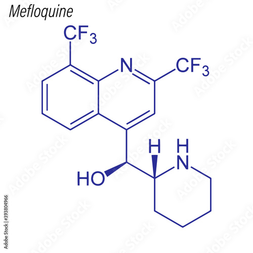 Vector Skeletal formula of Mefloquine. Drug chemical molecule.
