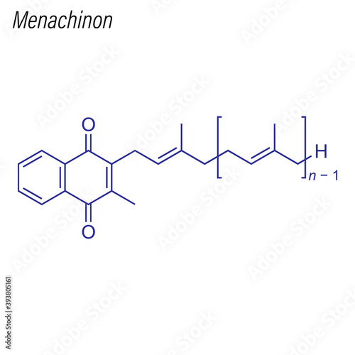 Vector Skeletal formula of Menaquinone. Vitamin K2 chemical molecule.