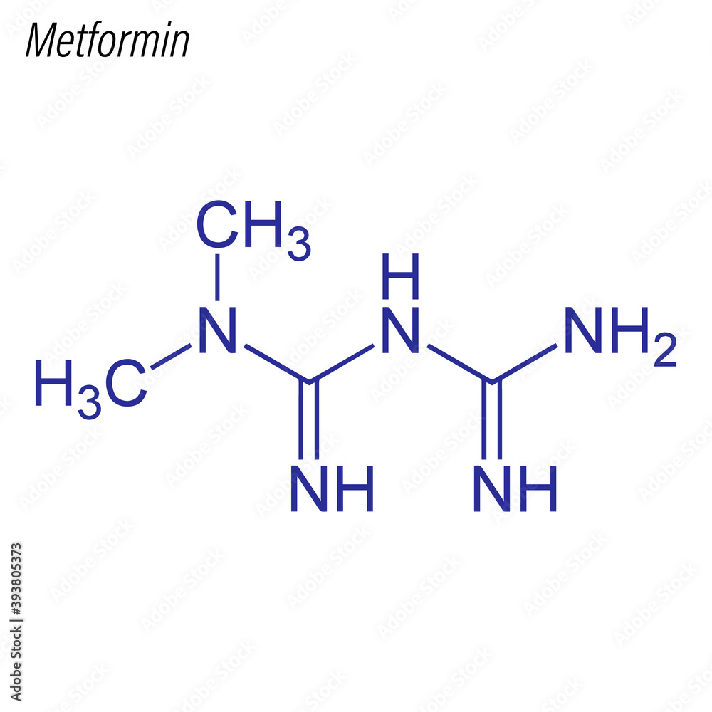 Vector Skeletal formula of Metformin. Drug chemical molecule.