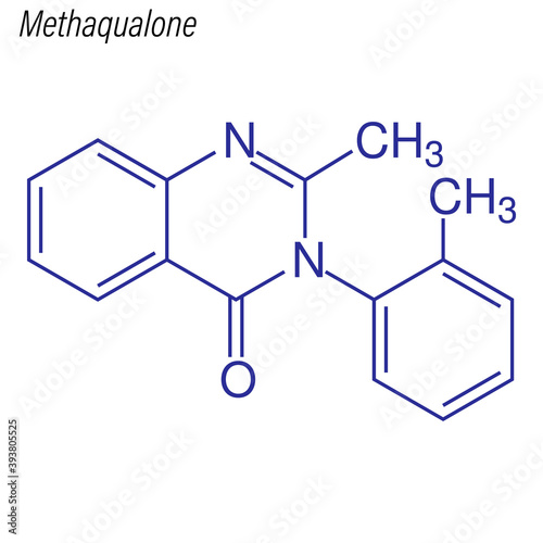 Vector Skeletal formula of Methaqualone. Drug chemical molecule.