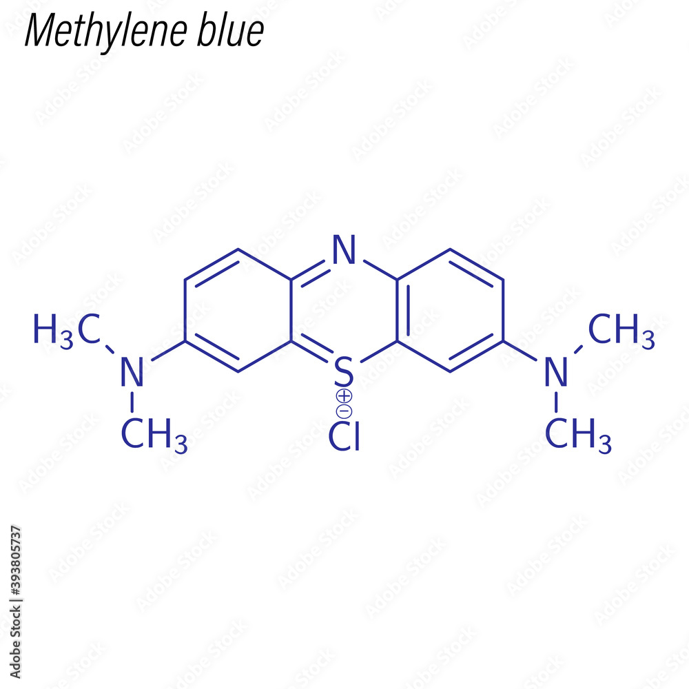 Vector Skeletal formula of Methylene blue. Drug chemical molecule.