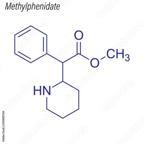 Vector Skeletal formula of Methylphenidate. Drug chemical molecule.
