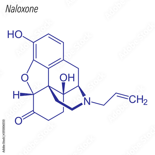 Vector Skeletal formula of Naloxone. Drug chemical molecule.