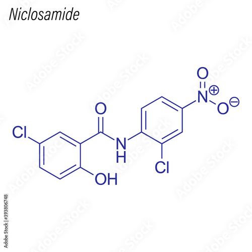 Vector Skeletal formula of Niclosamide. Drug chemical molecule. photo
