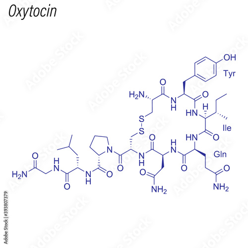 Vector Skeletal formula of Oxytocin. Drug chemical molecule.