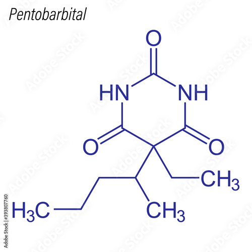 Vector Skeletal formula of Pentobarbital. Drug chemical molecule. photo