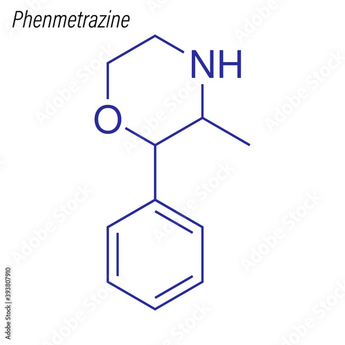Vector Skeletal formula of Phenmetrazine. Drug chemical molecule.