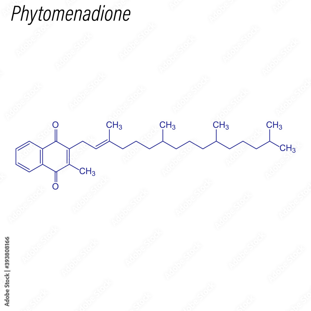 Vector Skeletal formula of Phytomenadione. Drug chemical molecule.