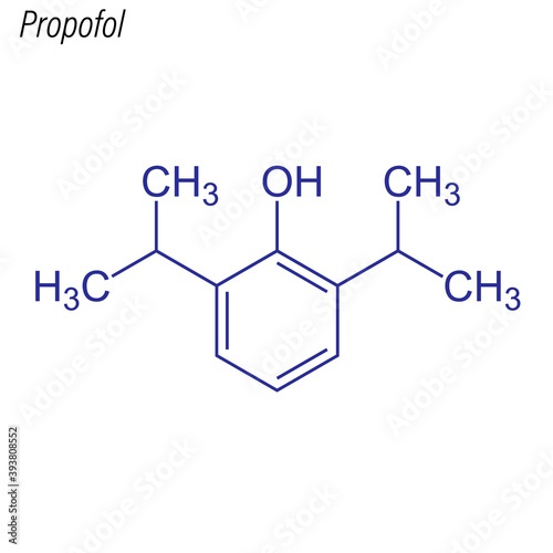 Vector Skeletal formula of Propofol. Drug chemical molecule.