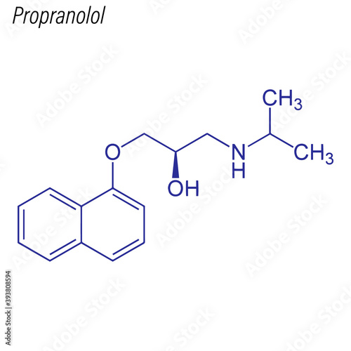 Vector Skeletal formula of Propranolol. Drug chemical molecule.