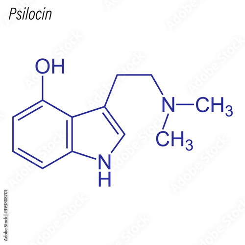Vector Skeletal formula of Psilocin. Drug chemical molecule.