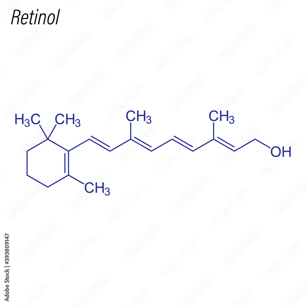 Vector Skeletal formula of Retinol. Drug chemical molecule.