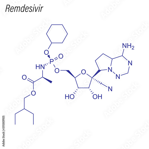 Vector Skeletal formula of remdesivir. Drug chemical molecule.