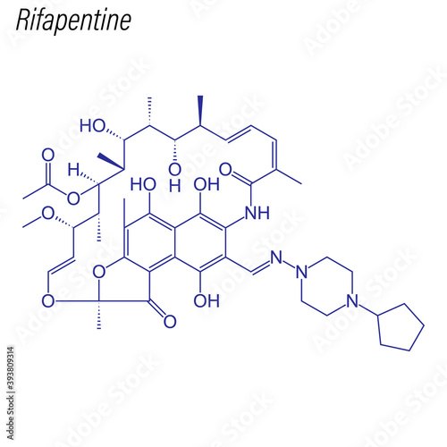 Vector Skeletal formula of Rifapentine. Drug chemical molecule.