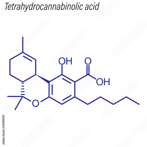 Vector Skeletal formula of Tetrahydrocannabinolic acid. Drug chemical molecule. photo