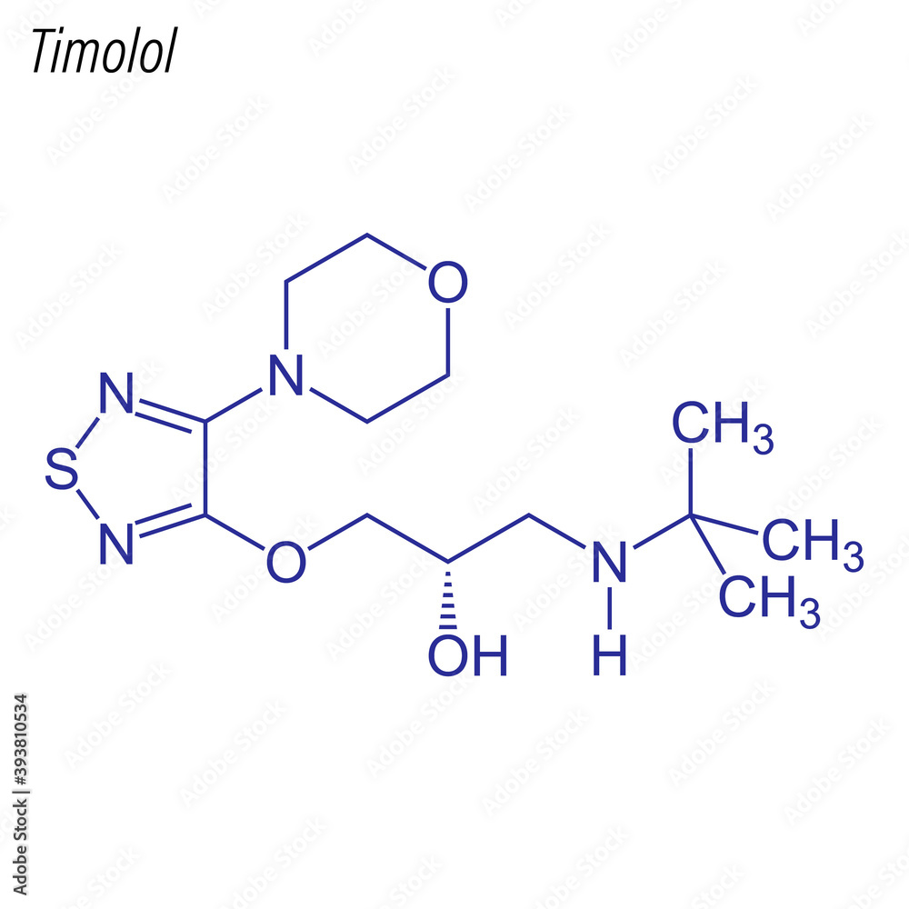 Vector Skeletal formula of Timolol. Drug chemical molecule.