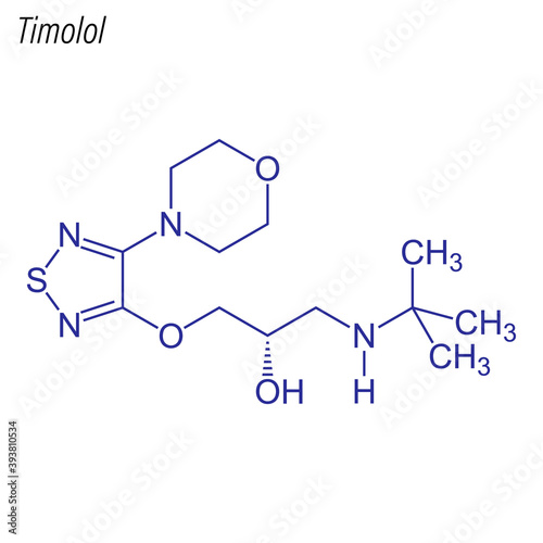 Vector Skeletal formula of Timolol. Drug chemical molecule.