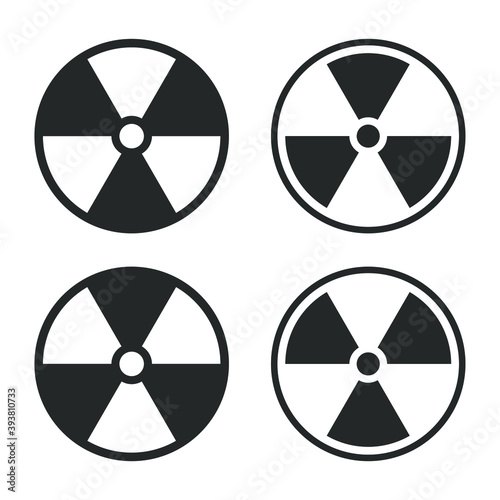 Radioactive symbol icon set. Nuclear radiation warning sign collection. Atomic energy logo label. Vector illustration image. Isolated on white background.